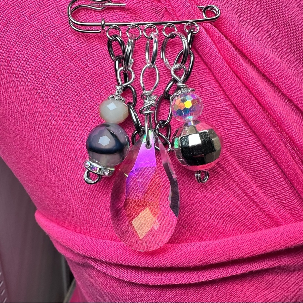 Beaded Glass Crystal Brooch Bar Pin Charms Saftey Pin Multicolor Handmade OOAK